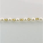 Linked Bead Chain Rosary Style with Glass Pearl Bead - Round 4MM WHITE-GOLD