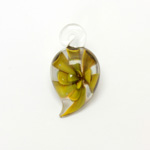 Glass Lampwork Pendant - Pear Curved 30x16MM Flower GOLD CRYSTAL