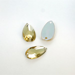 Plastic Flat Back 2-Hole Foiled Sew-On Stone - Pear 16x9MM LT TOPAZ