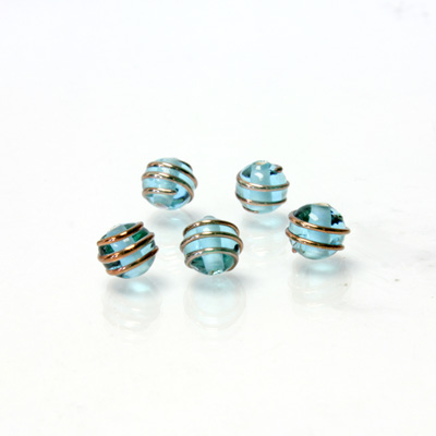 Czech Glass Lampwork Bead - Round 06MM COPPER WRAP AQUA