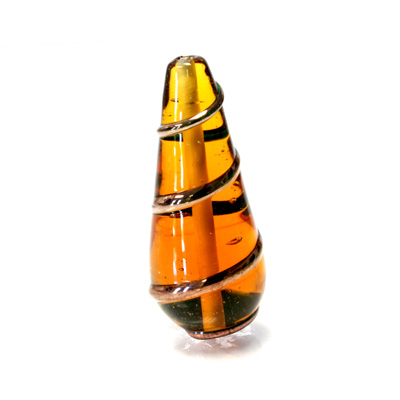 Czech Glass Lampwork Bead - Pear 36x15MM COPPER WRAP TOPAZ
