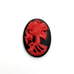 Plastic Cameo - Skeleton, Lolita Oval 25x18MM RED ON BLACK