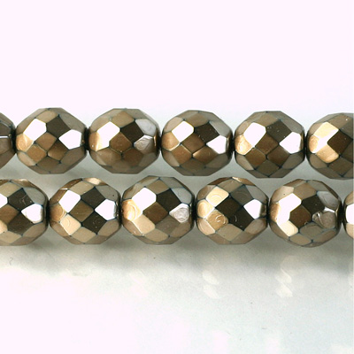 Czech Glass Pearl Faceted Fire Polish Bead - Round 10MM CHAMPAGNE ON BLACK 72105