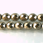 Czech Glass Pearl Faceted Fire Polish Bead - Round 10MM CHAMPAGNE ON BLACK 72105