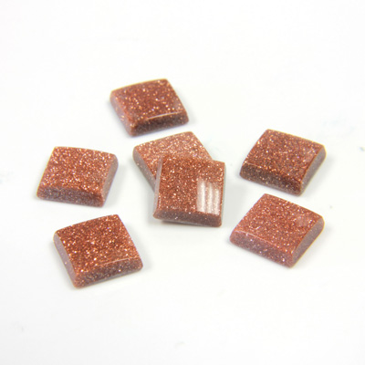 Man-made Gemstone Flat Back Single Bevel Buff Top -  Square 07x7MM BROWN GOLDSTONE