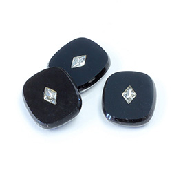 German Glass Flat Top Flat Back stones with Chaton Inserts - Cushion Antique 16x14MM JET with CRYSTAL