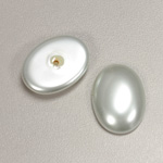 Glass Medium Dome Pearl Dipped Cabochon - Oval 25x18MM WHITE