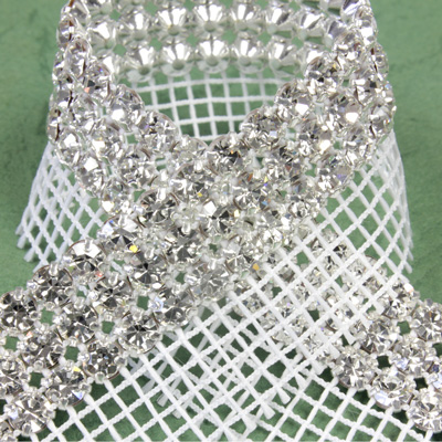 Rhinestone Banding with MC Chaton 3 Row with Net One Edge - Round 19SS CRYSTAL-WHITE-SILVER