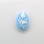 Plastic Cameo - Flower, Rose Oval 18x13MM WHITE ON BLUE