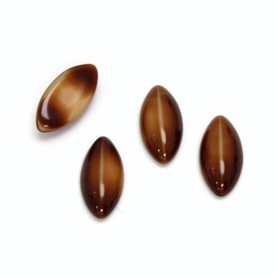 Glass Medium Dome Cabochon Navette 15x7MM CAT'S EYE BROWNHORN