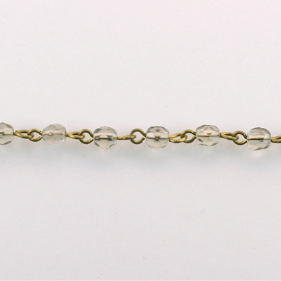 Linked Bead Chain Rosary Style with Glass Fire Polish Bead - Round 4MM BLACK DIAMOND-Brass