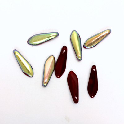 Czech Pressed Glass Pendant - Spear 16x5MM RUBY OPAL AB