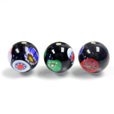 Glass Lampwork Bead - Smooth Round 12MM VENETIAN BLACK