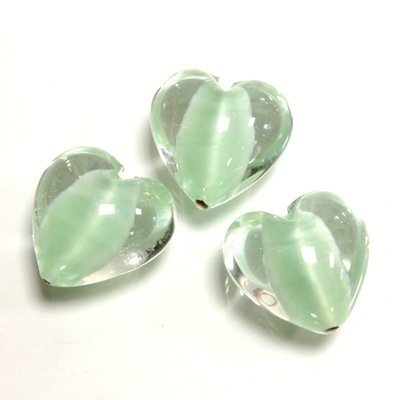 Czech Glass Lampwork Bead - Smooth Heart 18MM PORPHYR CRYSTAL LT GREEN