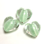 Czech Glass Lampwork Bead - Smooth Heart 18MM PORPHYR CRYSTAL LT GREEN