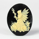 Plastic Cameo - Fairy with Wand Oval 40x30MM IVORY ON BLACK