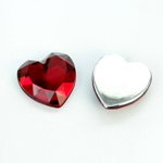 Plastic Flat Back Foiled Rose Cut Rhinestone - Heart 18.5MM RUBY