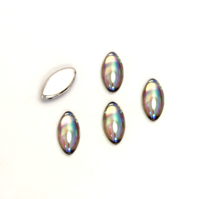 Glass Medium Dome Foiled Cabochon - Navette 10x5MM BLACK DIAMOND AB