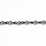 Linked Bead Chain Rosary Style with Glass Pearl Bead - Round 4MM GREY-JET