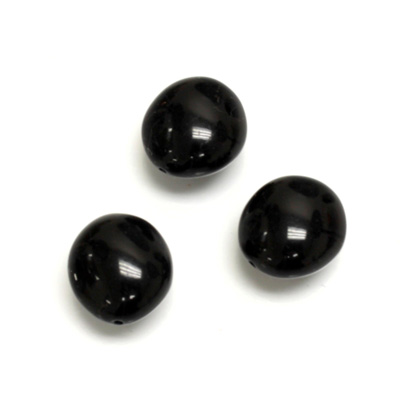 Plastic Bead - Opaque Color Smooth Flat Oval 14x13MM JET