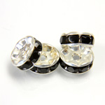 Czech Rhinestone Rondelle - Round 08MM JET-SILVER