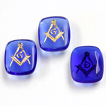 Glass Flat Back Intaglio Masonic - Cushion Antique 12x10MM GOLD ON SAPPHIRE Unfoiled