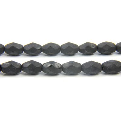 Czech Glass Fire Polish Bead - Oval 08x6MM MATTE JET
