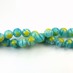 Glass Millefiori Bead - Round 06MM AQUA YELLOW (12)