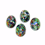 Glass Medium Dome Lampwork Cabochon - Oval 14x10MM MOSAIC GREEN (04566)