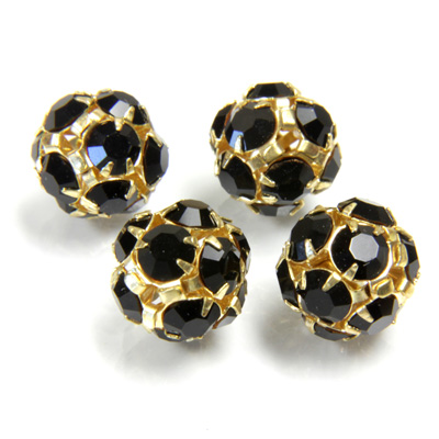 Czech Crystal Rhinestone Ball - 10MM JET-GOLD