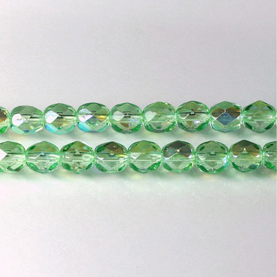 Czech Glass Fire Polish Bead - Round 06MM GREEN AB 45111
