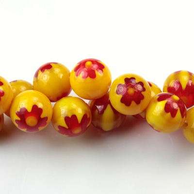 Glass Millefiori Bead - Round 10MM YELLOW RED (33)
