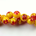 Glass Millefiori Bead - Round 10MM YELLOW RED (33)