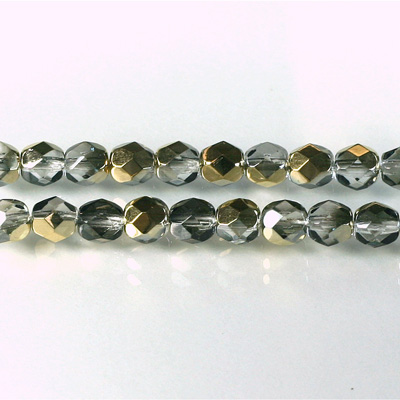 Czech Glass Fire Polish Bead - Round 06MM 1/2 Coated CRYSTAL/AURUM