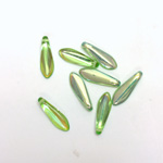 Czech Pressed Glass Pendant -Spear 16x5MM LT GREEN AB