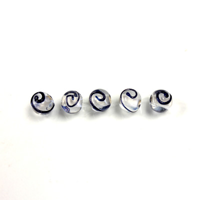 Czech Glass Lampwork Bead - Round 06MM CRYSTAL with SWIRL DESIGN