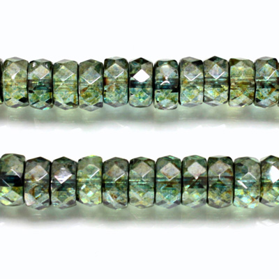 Czech Glass Fire Polished Bead - Rondelle 08x4MM LUMI COAT GREEN