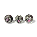 Czech Glass Lampwork Bead - Round 10MM Flower ON BLACK DIAMOND with SILVER FOIL