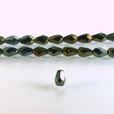 Czech Glass Fire Polish Bead - Pear 07x5MM Full Coated IRIS BROWN