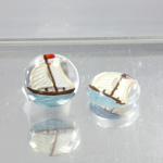 Glass Crystal Painting with Carved Intaglio Sailboat - Round 13MM NATURAL on CRYSTAL