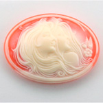 Plastic Cameo - Double Heads Oval 40x30MM IVORY ON CORNELIAN