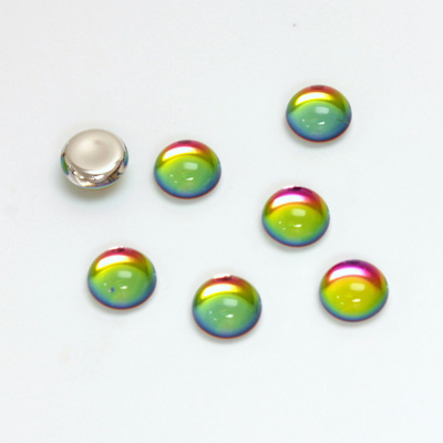 Glass Medium Dome Foiled Cabochon - Round 07MM Coated IRIDIS