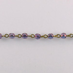 Linked Bead Chain Rosary Style with Glass Fire Polish Bead - Round 4MM PURPLE-Brass
