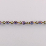 Linked Bead Chain Rosary Style with Glass Fire Polish Bead - Round 4MM PURPLE-Brass