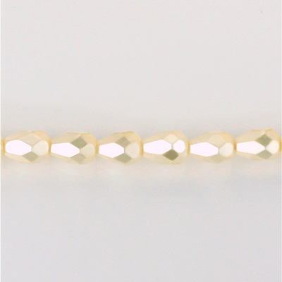 Czech Glass Pearl Faceted Fire Polish Bead - Pear 10x7MM CREME 70414