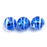 Czech Glass Lampwork Bead - Round 12MM AQUA WHITE SWIRL SILVER LINE 60252