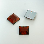 Plastic Flat Back 2-Hole Foiled Sew-On Stone - Square 12MM SMOKE TOPAZ