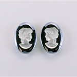 German Plastic Cameo - Woman Oval 18x13MM MATTE CRYSTAL ON HEMATITE