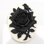 Plastic Cameo - Rose Flower Oval 40x30MM BLACK ON WHITE