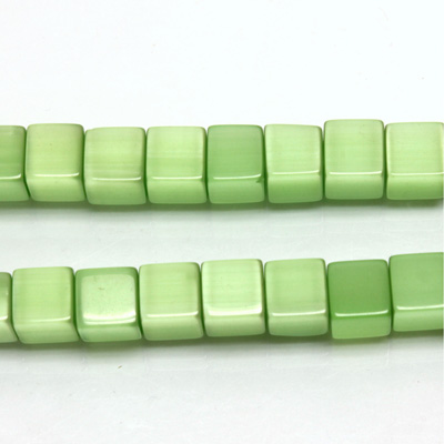Fiber-Optic Synthetic Bead - Cat's Eye Cube Smooth 06x6MM CAT'S EYE LT GREEN